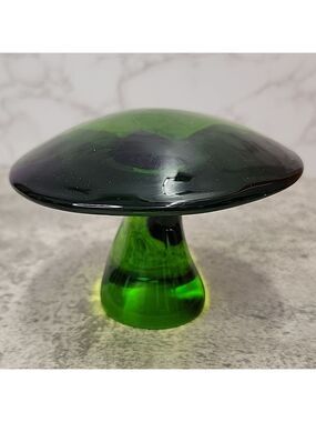 MCM Vintage Viking Avocado Green Glass Jumbo Mushroom Paperweight